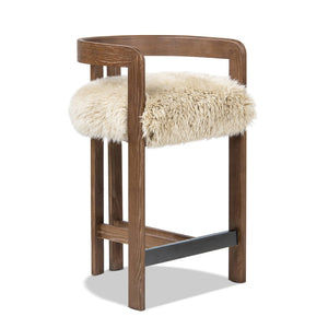 English Elm Millwick Sheepskin Fur Counter Stool Solid Ash Wood Frame Farmhouse Kitchen Seating B2719P479033
