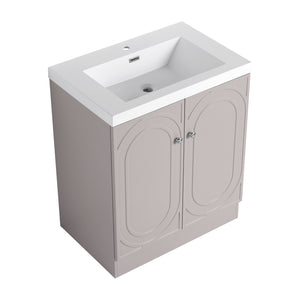 English Elm 30" Freestanding 30" Freestanding Bathroom Vanity with White Resin Sink, Soft-Close Doors, 3 Handles, Adjustable Shelf, Eco Plywood Finish W999S00335