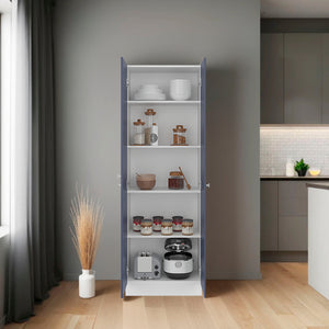 English Elm Lambardi Navy Blue & White Tall Multistorage Cabinet with 5 Adjustable Shelves — Durable Engineered Wood Storage Solution for Kitchen or Laundry Room B200P378368