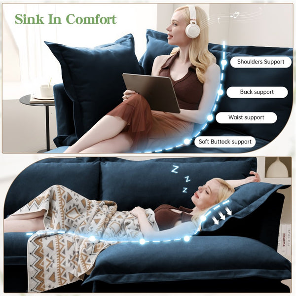 English Elm Upholstered Slipcovered Armchair Set With Wide Ottoman, Soft Chenille Fabric For Living Room Relaxation W3041S00032-GIGA