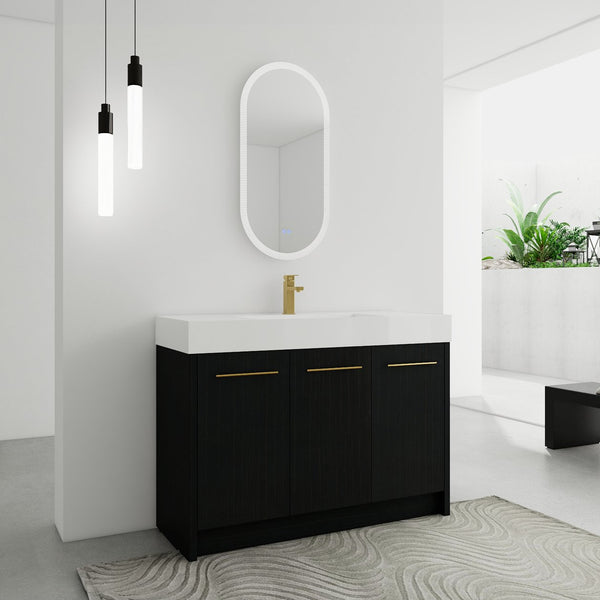 English Elm 48 Inch Freestanding Bathroom Vanity With Modern Resin Sink, Soft-Close Doors & Ample Storage Space W999S00180