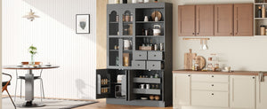 English Elm Topmax Shaker Buffet Hutch with Glass Doors Drawers and Pull-out Trays Gray SP000092AAE