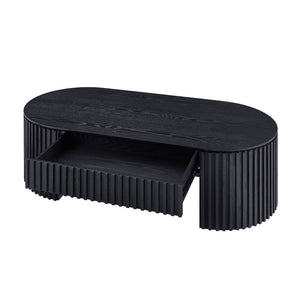 English Elm 51.18'' Oval Mdf Coffee Table with Hidden Drawer Mid-century Pedestal Base Black W876P370279