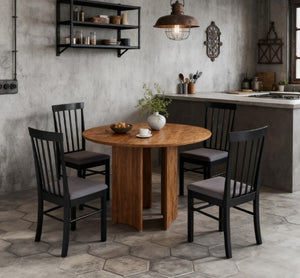 English Elm Modern Farmhouse Rubberwood Dining Chairs with Slatted Back and Cushioned Seat Set of 2 T3971P427839