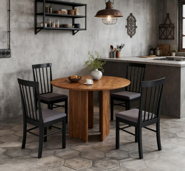 English Elm Modern Farmhouse Rubberwood Dining Chairs with Slatted Back and Cushioned Seat Set of 2 T3971P427839