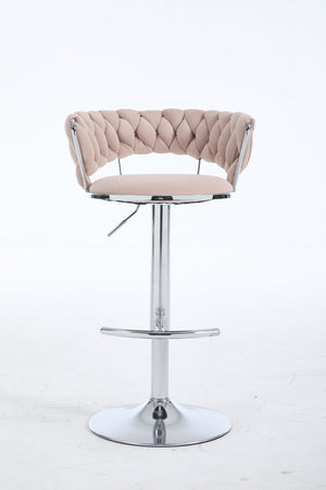 English Elm Set of 2 Velvet Bar Stools with Chrome Base Swivel Height Adjustment Plush Cushion Modern Comfort Pink W1249P247740