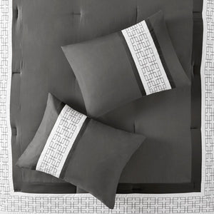 English Elm 8 Piece Embroidered Comforter Set In Dark Grey - Elegant Hotel-Style Queen Bedding For Modern Retreat B035P266658