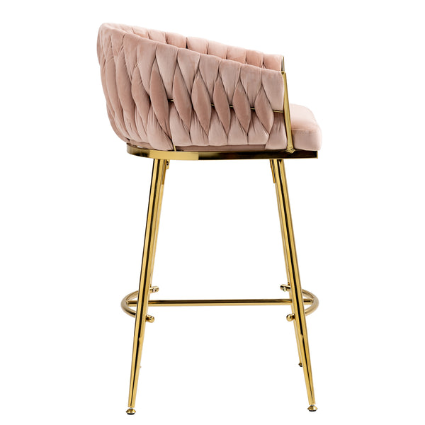 English Elm 26'' Plush Velvet Counter Stools Set of 2 with Adjustable Metal Legs, Gold Chrome Base & Footrest, Pink Luxury Seating W2215P184990