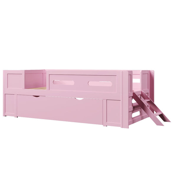 English Elm Wood Twin Platform Bed for Kids with Fence Guardrail and Under Storage Drawer Pink N709P385777H