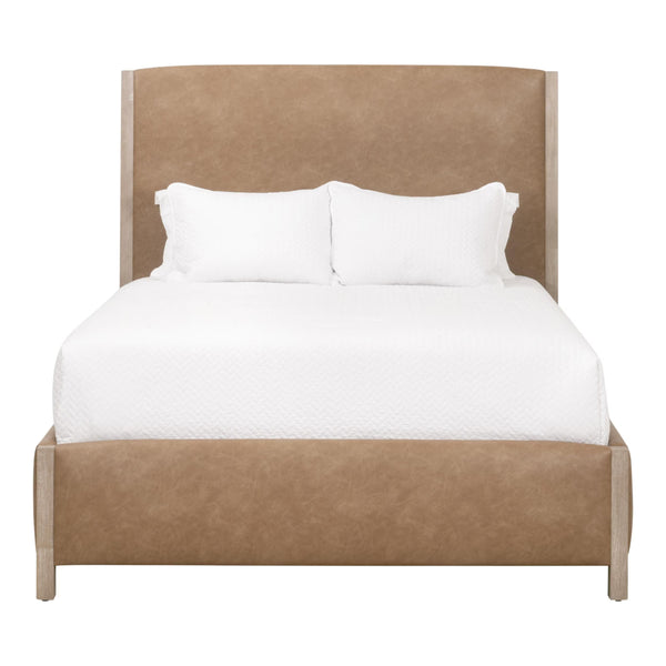 Essentials for Living Emmett King Bed Vegan Leather Upholstered Frame with Solid Wood Legs Gray Finish 6170-3.NG/IVT