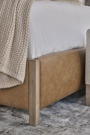 Essentials for Living Emmett King Bed Vegan Leather Upholstered Frame with Solid Wood Legs Gray Finish 6170-3.NG/IVT