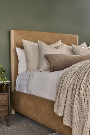 Essentials for Living Emmett King Bed Vegan Leather Upholstered Frame with Solid Wood Legs Gray Finish 6170-3.NG/IVT