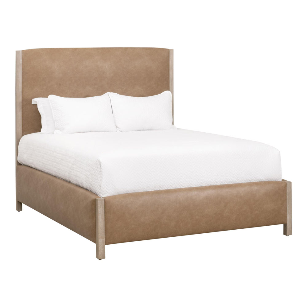 Essentials for Living Emmett King Bed Vegan Leather Upholstered Frame with Solid Wood Legs Gray Finish 6170-3.NG/IVT