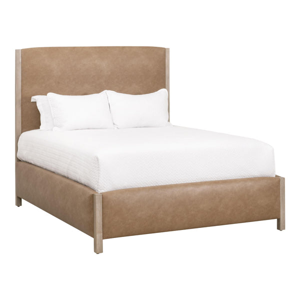Essentials for Living Emmett King Bed Vegan Leather Upholstered Frame with Solid Wood Legs Gray Finish 6170-3.NG/IVT