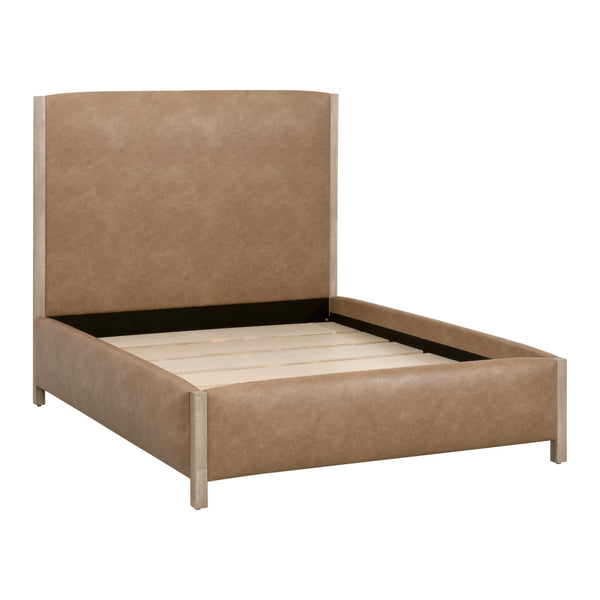 Essentials for Living Emmett King Bed Vegan Leather Upholstered Frame with Solid Wood Legs Gray Finish 6170-3.NG/IVT