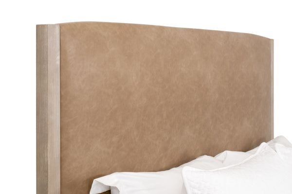 Essentials for Living Emmett King Bed Vegan Leather Upholstered Frame with Solid Wood Legs Gray Finish 6170-3.NG/IVT