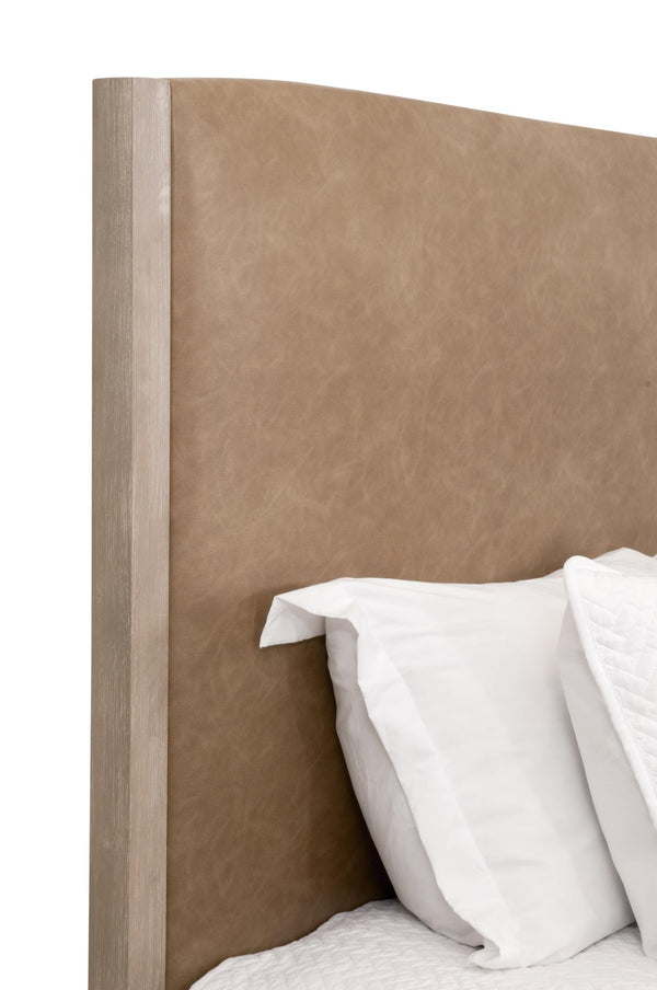 Essentials for Living Emmett King Bed Vegan Leather Upholstered Frame with Solid Wood Legs Gray Finish 6170-3.NG/IVT