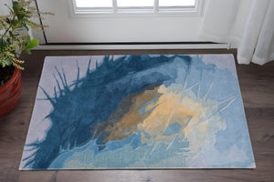 Homeroots 10' Hand-tufted Abstract Area Rug - Unique Artisan Crafted Wool Blend For Stylish Home Décor Blue,Gold,Gray Wool Blend 617002