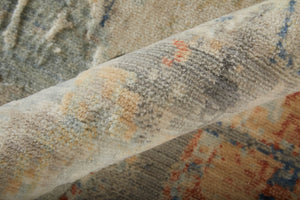 Homeroots 10' X 14' Abstract Distressed Area Rug - Stain Resistant, Premium Wool Blend For Stylish Comfort Gray,Orange,Ivory Wool Blend 617004