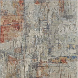 Homeroots 10' X 14' Abstract Distressed Area Rug - Stain Resistant, Premium Wool Blend For Stylish Comfort Gray,Orange,Ivory Wool Blend 617004