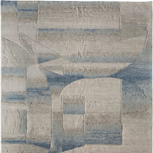 Homeroots 10' X 14' Abstract Area Rug - Luxurious Wool Blend, Stain Resistant, Perfect For Kids & Pets Blue,Ivory,Gray Wool Blend 617005