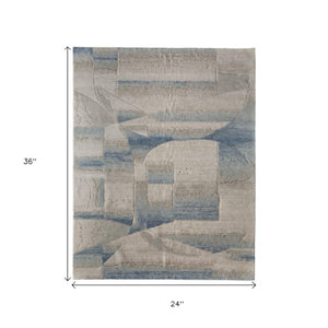 Homeroots 10' X 14' Abstract Area Rug - Luxurious Wool Blend, Stain Resistant, Perfect For Kids & Pets Blue,Ivory,Gray Wool Blend 617005
