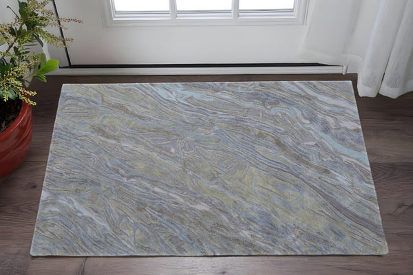 Homeroots 10' Hand-tufted Abstract Area Rug – Unique Artisan Craftsmanship For Cozy, Stylish Home Décor Blue,Green,Gray Wool Blend 617012