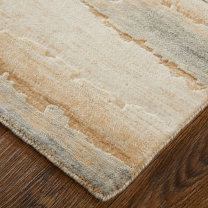 Homeroots 10' X 14' Abstract Area Rug - Luxurious Wool Blend, Stain Resistant, Perfect For Kids & Pets Tan,Brown,Gray Wool Blend 617015