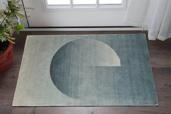 Homeroots 10' X 14' Geometric Hand-tufted Area Rug – Artisan-crafted, Stain Resistant, Perfect For Family Spaces Blue,White Wool Blend 617017