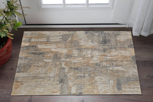 Homeroots 10' X 14' Abstract Distressed Area Rug - Stain Resistant, Premium Wool Blend For Stylish Comfort Gray,Tan,Ivory Wool Blend 617018