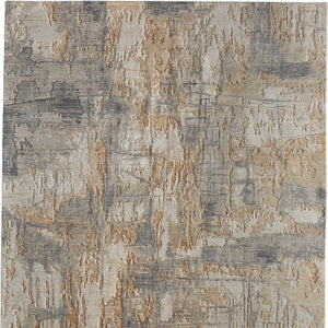 Homeroots 10' X 14' Abstract Distressed Area Rug - Stain Resistant, Premium Wool Blend For Stylish Comfort Gray,Tan,Ivory Wool Blend 617018