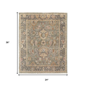 Homeroots 2' X 3' Hand Knotted Gray Gold & Pink Oriental Area Rug With Fringe - Unique, Stain-resistant Design Gray,Gold,Pink Wool Blend 617019