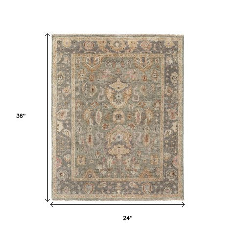 Homeroots 2' X 3' Hand Knotted Gray Gold & Pink Oriental Area Rug With Fringe - Unique, Stain-resistant Design Gray,Gold,Pink Wool Blend 617019