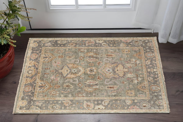 Homeroots 2' X 3' Hand Knotted Gray Gold & Pink Oriental Area Rug With Fringe - Unique, Stain-resistant Design Gray,Gold,Pink Wool Blend 617019