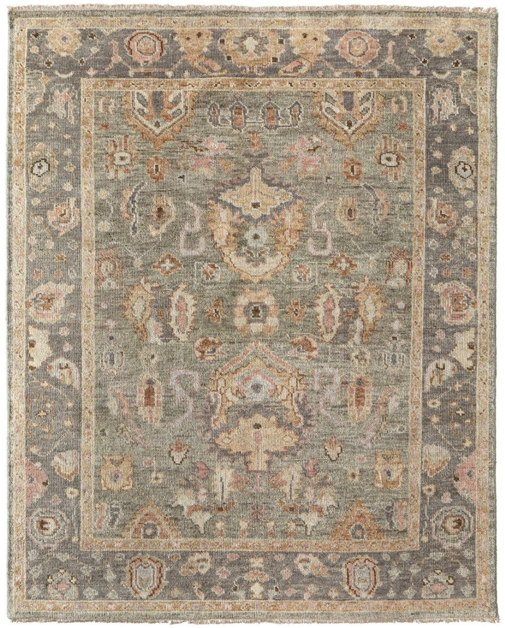 HomeRoots 2' X 3' Gray and Gold Hand-Knotted Oriental Rug with Fringe - Elegant, Stain-Resistant Design for Any Space 617019