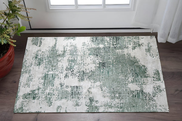 Homeroots 10' Hand Tufted Abstract Area Rug - Unique Artisan Crafted Design For Style And Comfort In Any Room Green,White Wool Blend 617020