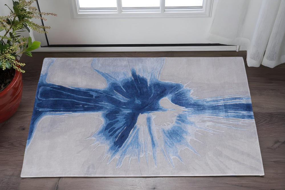 Homeroots 10' X 14' Abstract Hand Tufted Area Rug - Artisan-crafted Wool Blend, Unique Design For Modern Spaces Blue,Gray Wool Blend 617023