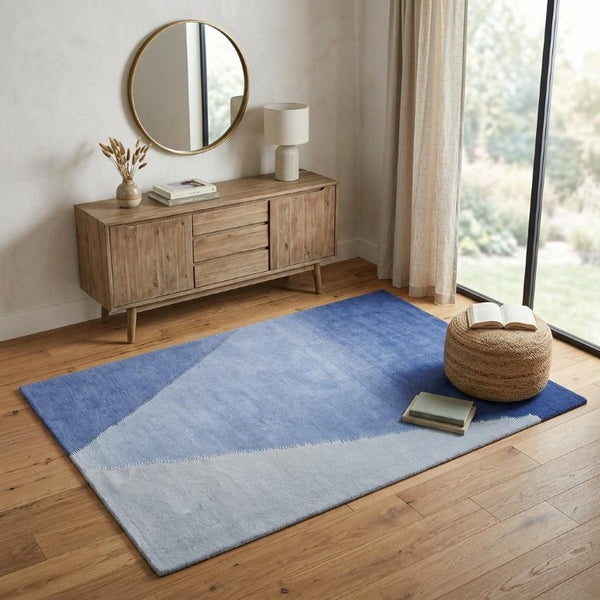 Hand Tufted Wool Blend Geometric Area Rug in Blue Gray for Modern Living Room Decor
