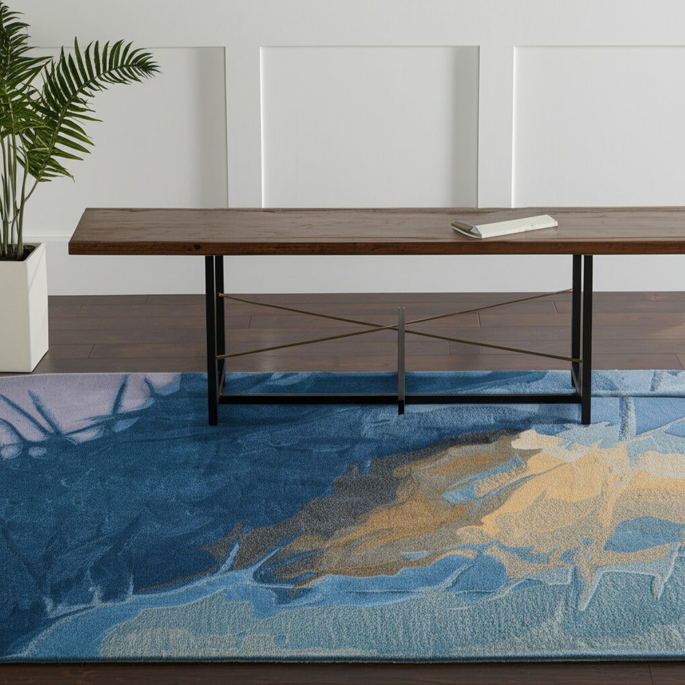 Homeroots 10' Hand-tufted Abstract Area Rug - Unique Artisan Crafted Wool Blend For Stylish Home Décor Blue,Gold,Gray Wool Blend 617027