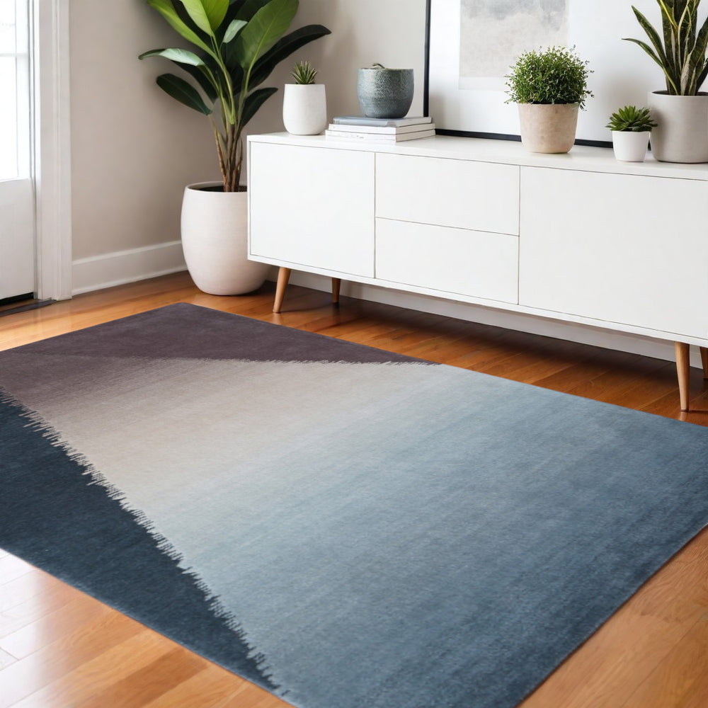 Homeroots 10' Hand Tufted Geometric Area Rug – Artisan Crafted, Stain Resistant, Perfect For Kids And Pets! Taupe,Blue,Tan Wool Blend 617030