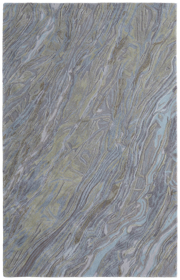 Homeroots 10' Hand-tufted Abstract Area Rug – Unique Artisan Craftsmanship For Cozy, Stylish Home Décor Blue,Green,Gray Wool Blend 617033