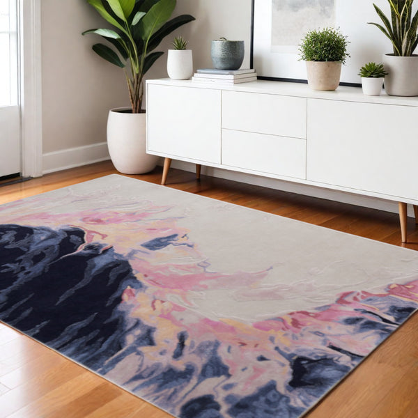Homeroots 10' Hand-tufted Abstract Area Rug – Artisan Crafted Wool Blend, Unique Design For Stylish Spaces Pink,Blue,Ivory Wool Blend 617038