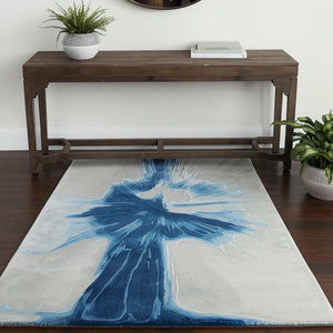 Homeroots 10' X 14' Abstract Hand Tufted Area Rug - Artisan-crafted Wool Blend, Unique Design For Modern Spaces Blue,Gray Wool Blend 617040