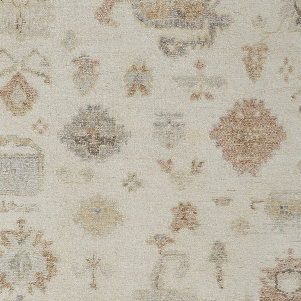 Homeroots 12' Hand Knotted Floral Wool Area Rug – Unique Bohemian Design, Stain Resistant & Artisan Crafted Ivory,Orange,Gray Wool 617041