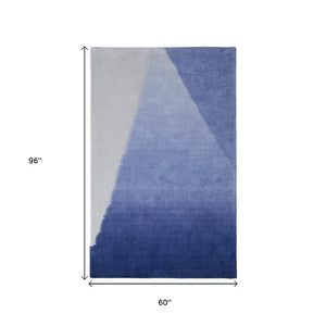 Hand Tufted Wool Blend Geometric Area Rug in Blue Gray for Modern Living Room Decor