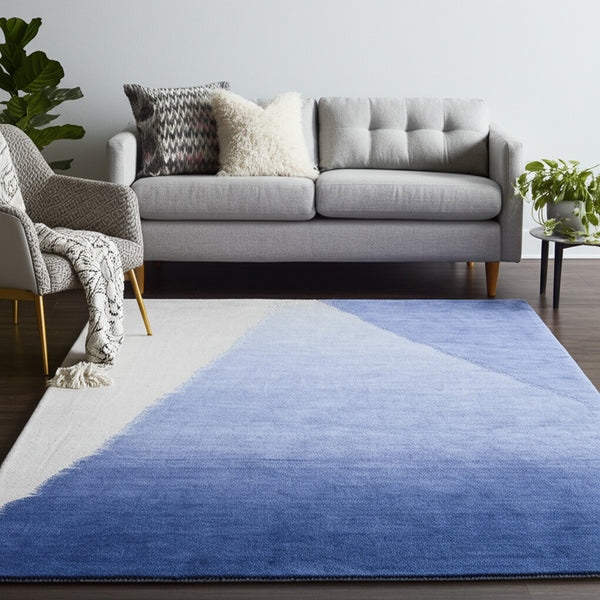 Homeroots 10' Hand Tufted Geometric Area Rug – Artisan Crafted, Stain Resistant, Perfect For Kids And Pets! Blue,Gray Wool Blend 617042