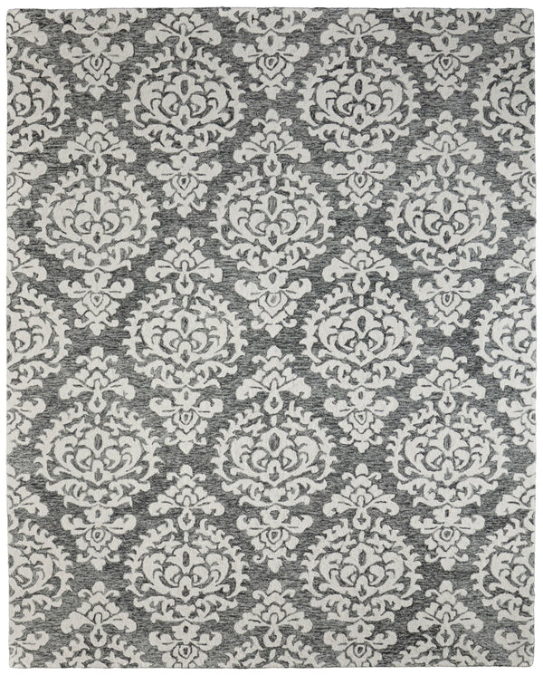 Homeroots 10' Hand Tufted Floral Area Rug - Luxurious Wool Blend, Stain Resistant, Perfect For Family Spaces Gray,Ivory,Black Wool Blend 617044