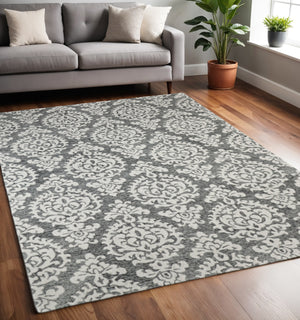 Homeroots 10' Hand Tufted Floral Area Rug - Luxurious Wool Blend, Stain Resistant, Perfect For Family Spaces Gray,Ivory,Black Wool Blend 617044