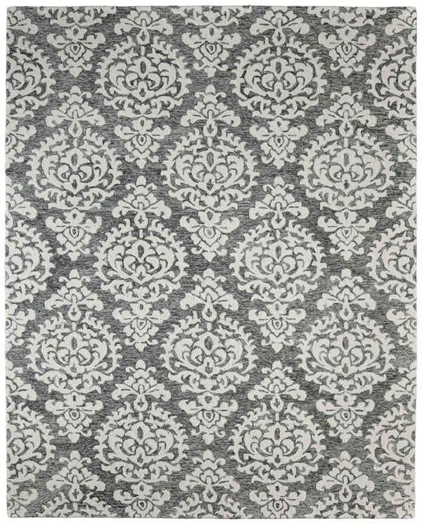 HomeRoots 10' Gray Ivory and Black Floral Hand-Tufted Area Rug - Timeless Style for Comfort and Elegance 5' X 8' 617044