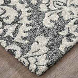 Homeroots 10' Hand Tufted Floral Area Rug - Luxurious Wool Blend, Stain Resistant, Perfect For Family Spaces Gray,Ivory,Black Wool Blend 617044